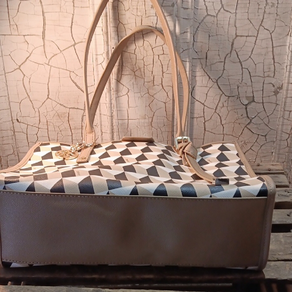 DKNY Black and White Geometric Tote Bag